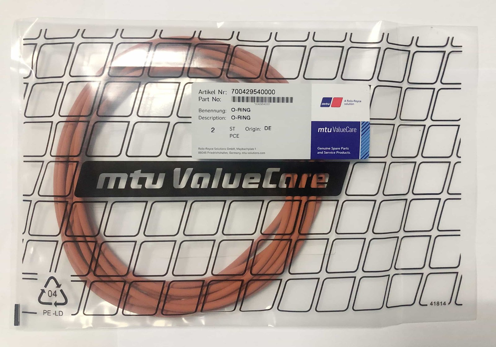 MTU 700429540000 INTERCOOLER O-RING