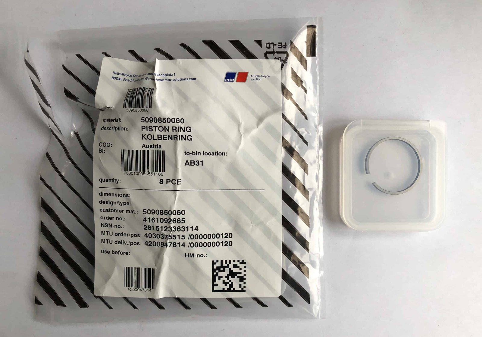 MTU 5090850060 EXHAUST TURBOCHARGER PISTON RING