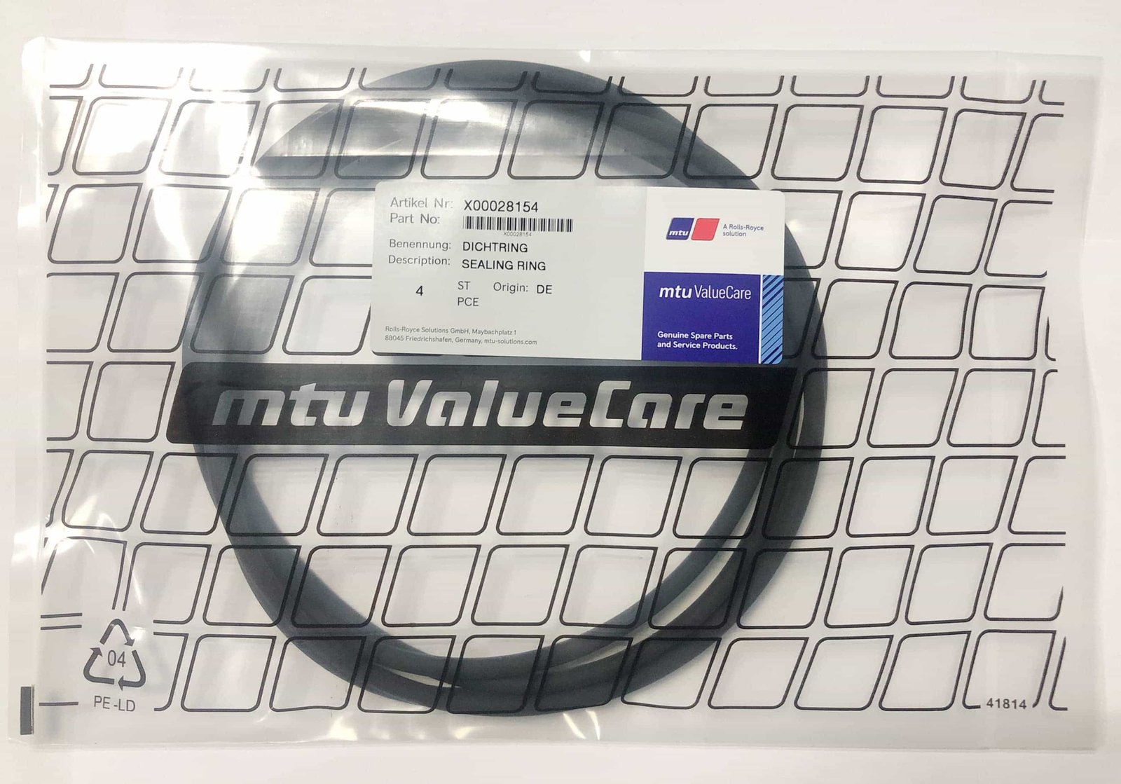 MTU X00028154 COOLANT PUMP SEALING RING