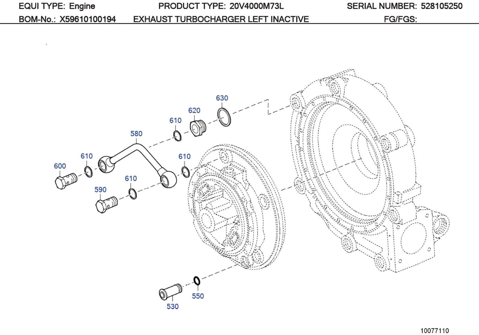MTU 4000 Parts X59610100215 COOLANT LINE LEFT