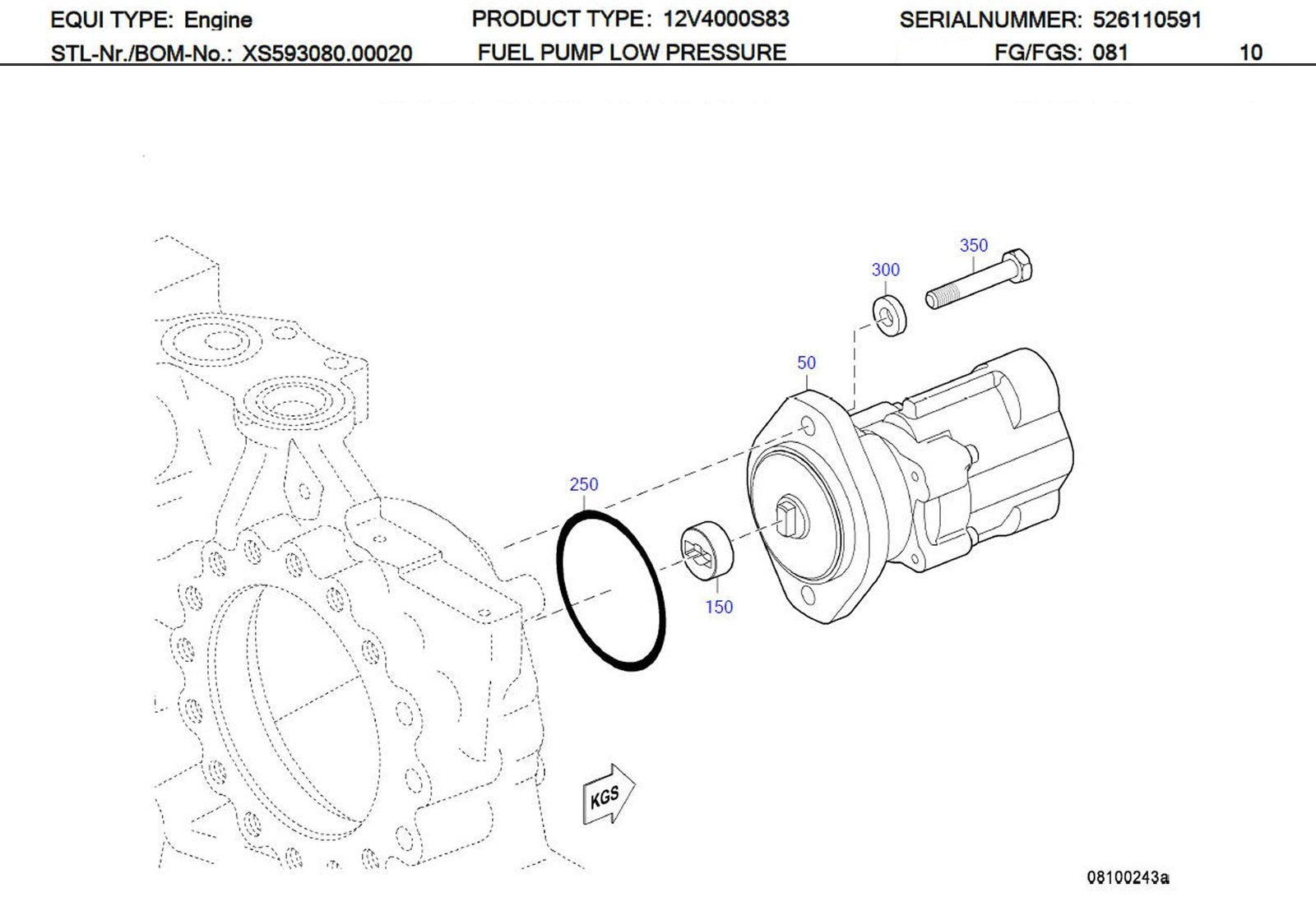 MTU X52408100007 Technical Engineering Exploded View